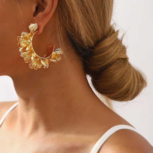 Boucles d'oreilles en C motif floral