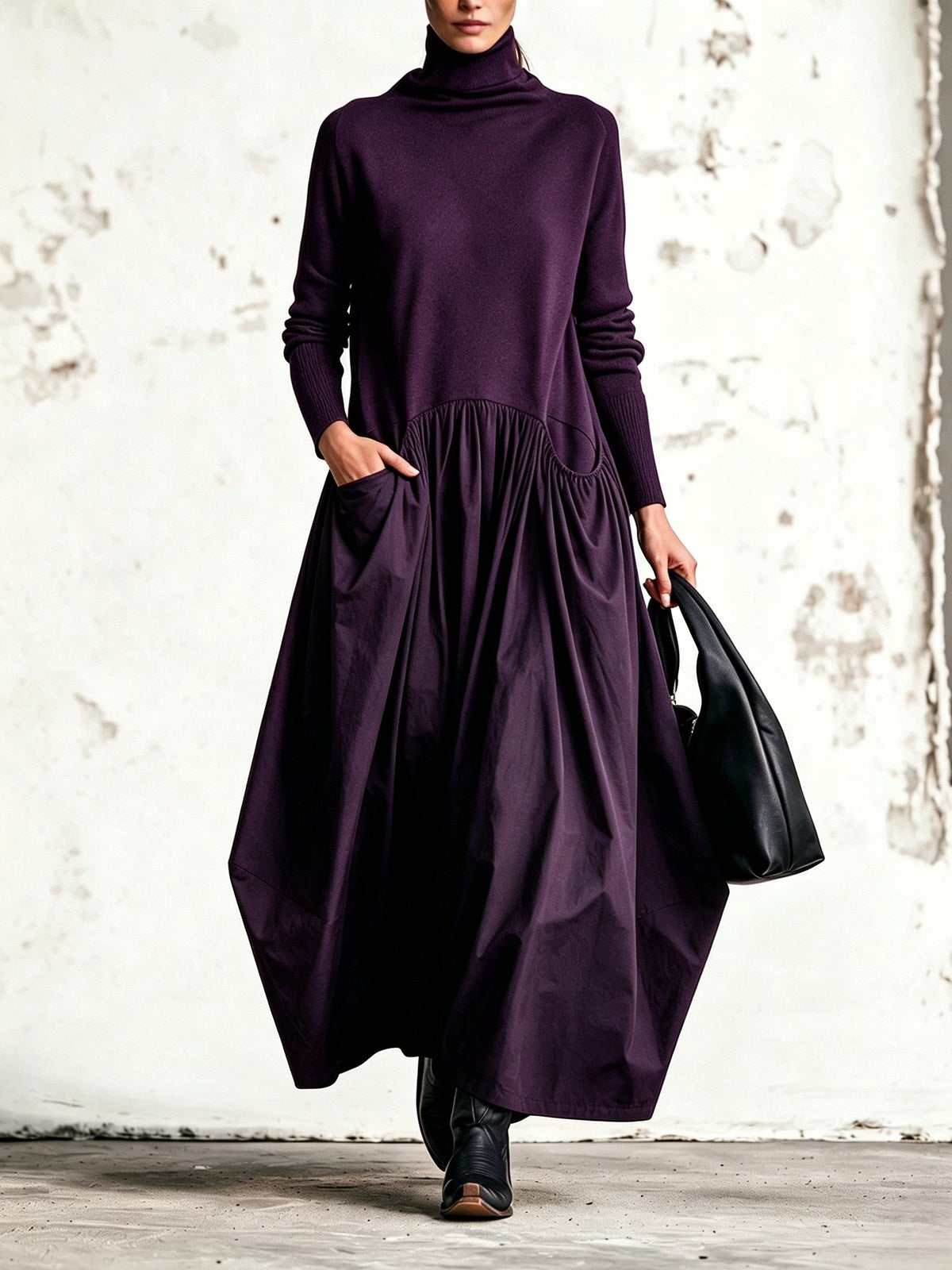 Céleste | Robe Maxi Oversize à Col Montant