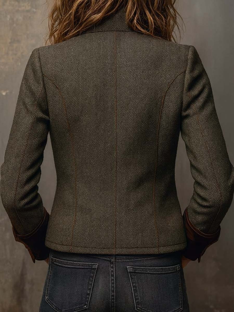 Clara | Blazer Vintage Chevrons à Liserés Contrastants