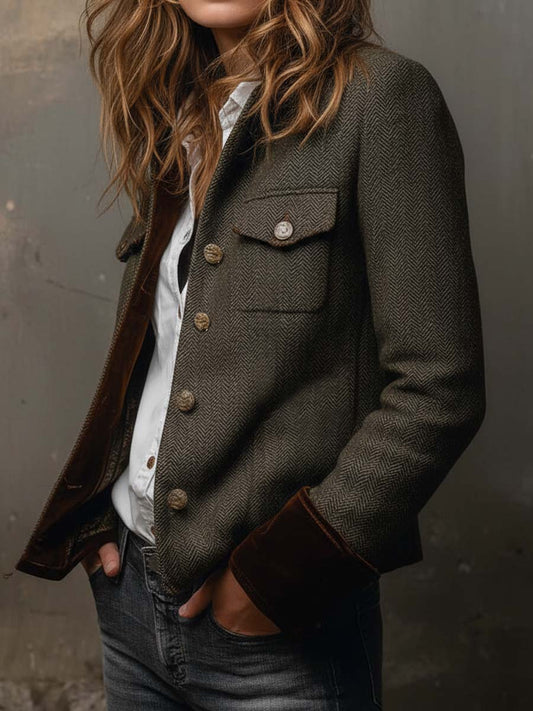 Clara | Blazer Vintage Chevrons à Liserés Contrastants