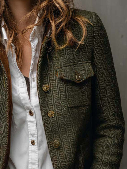 Clara | Blazer Vintage Chevrons à Liserés Contrastants