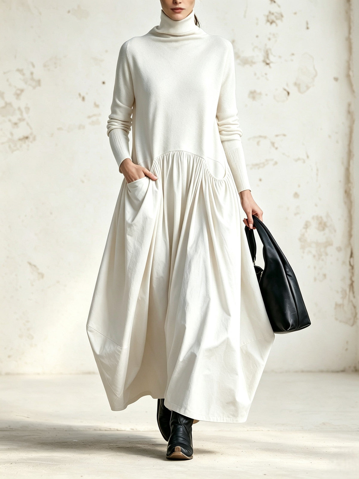 Céleste | Robe Maxi Oversize à Col Montant