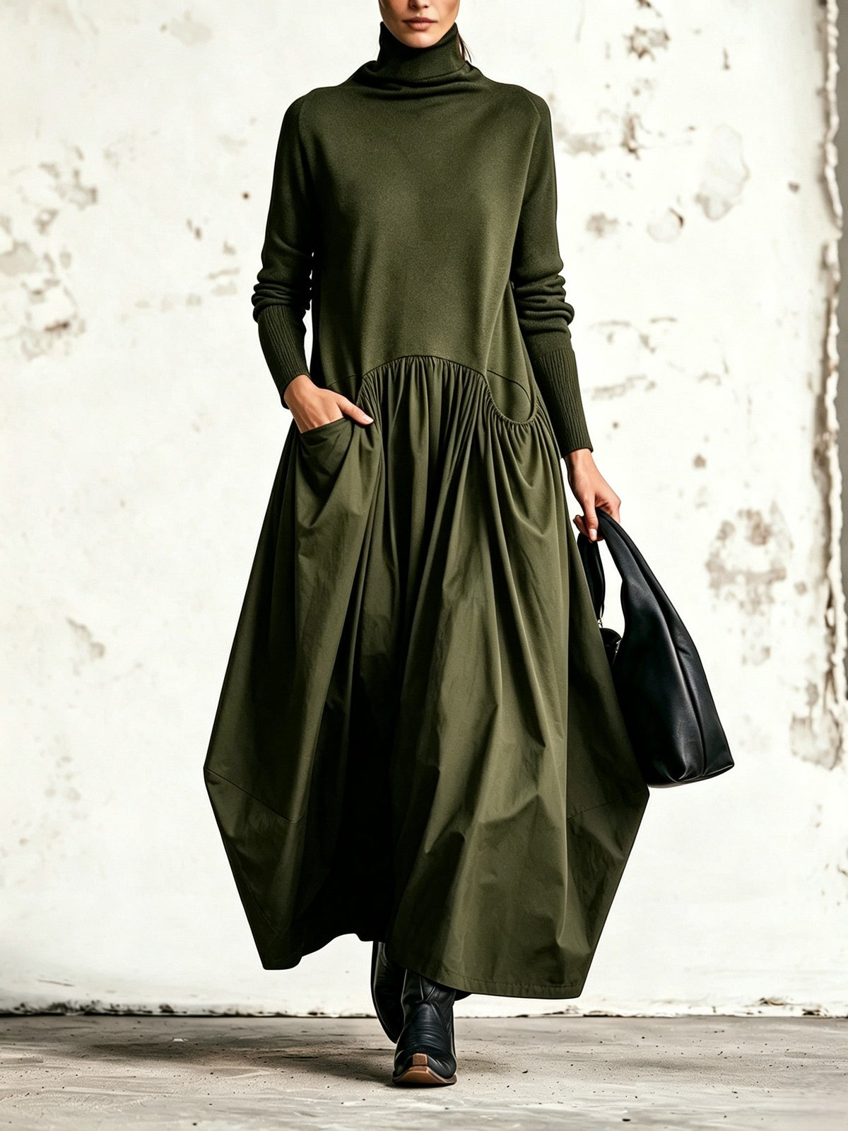 Céleste | Robe Maxi Oversize à Col Montant
